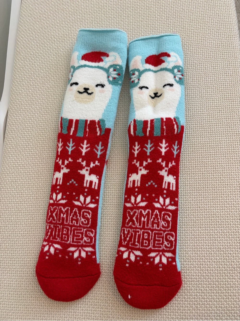 Christmas Llama Socks - Red & Light Blue